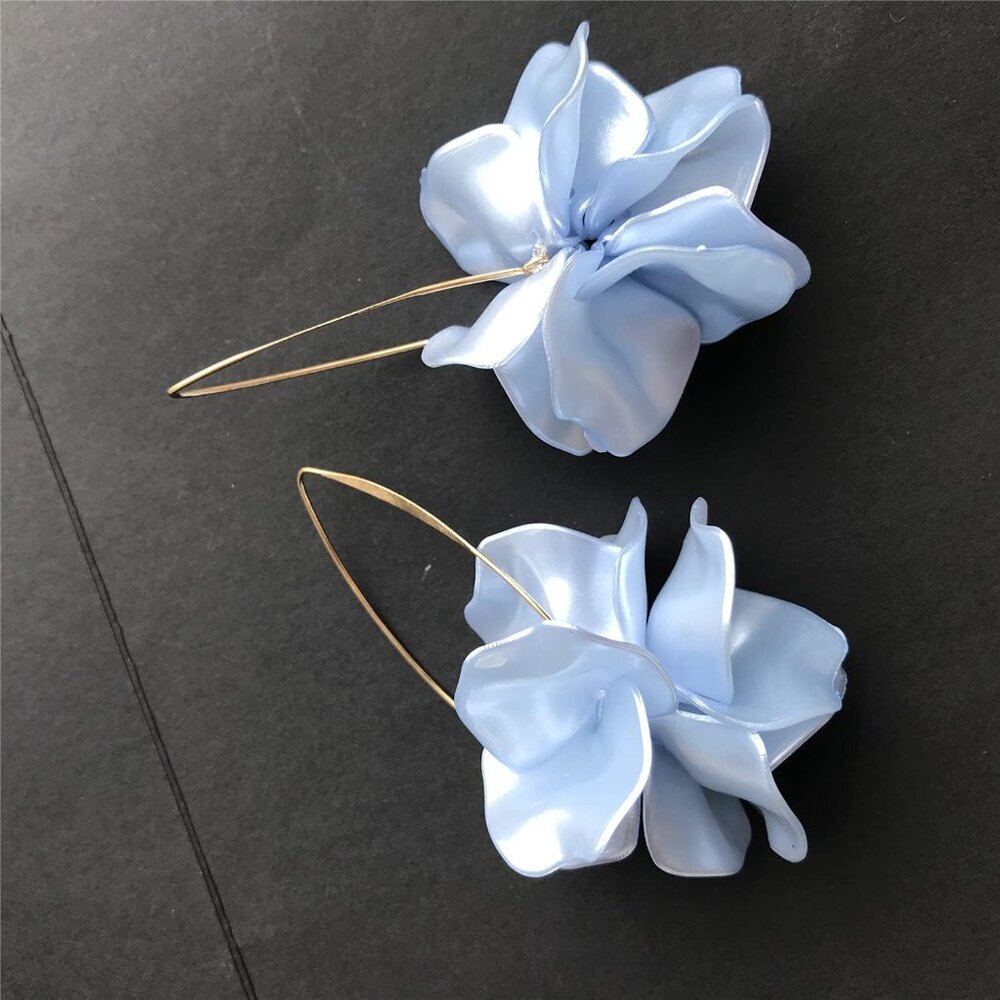 Boho Rose Petal Resin Earrings Long Drop Acrylic Floral Statement Jewelry - Picture 4 of 6